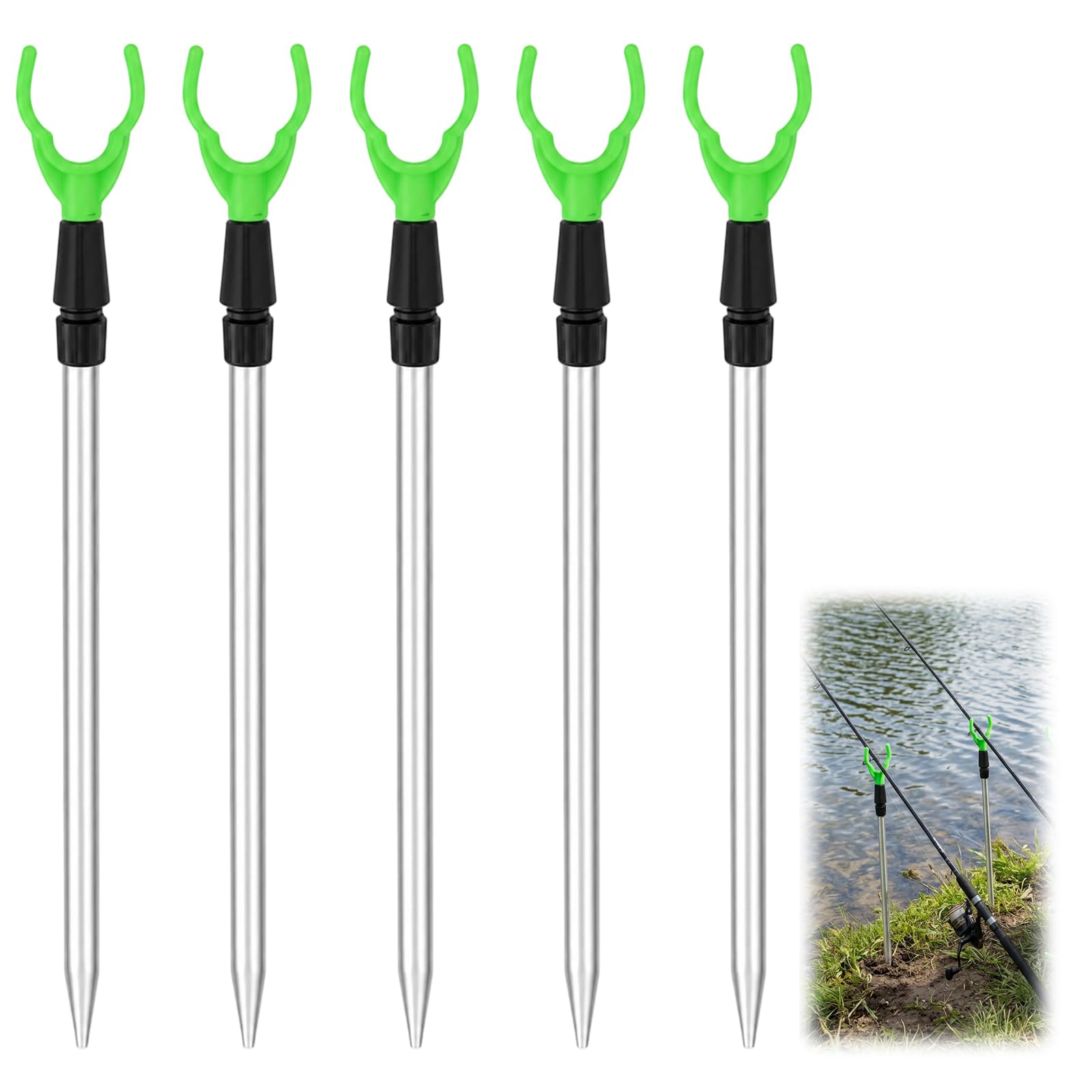 5Pcs Fishing Rod Rest Set, for Shore & River Angling, Adjustable Storage