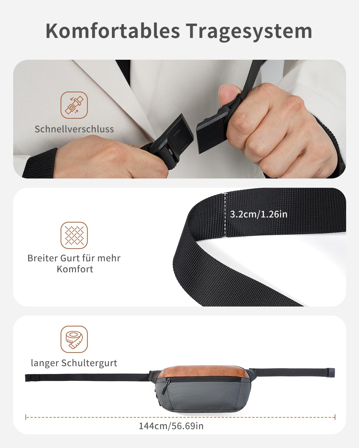 ECOHUB Sling Bag Herren, 4,6L Brusttasche Gespleißtes Kunstleder, 8 Fächer mit RFID-Schutz und Fach für Switch 2, Anti Diebstahl Crossbody Umhängetasche Schultertasche für Alltag und Reise, Grau