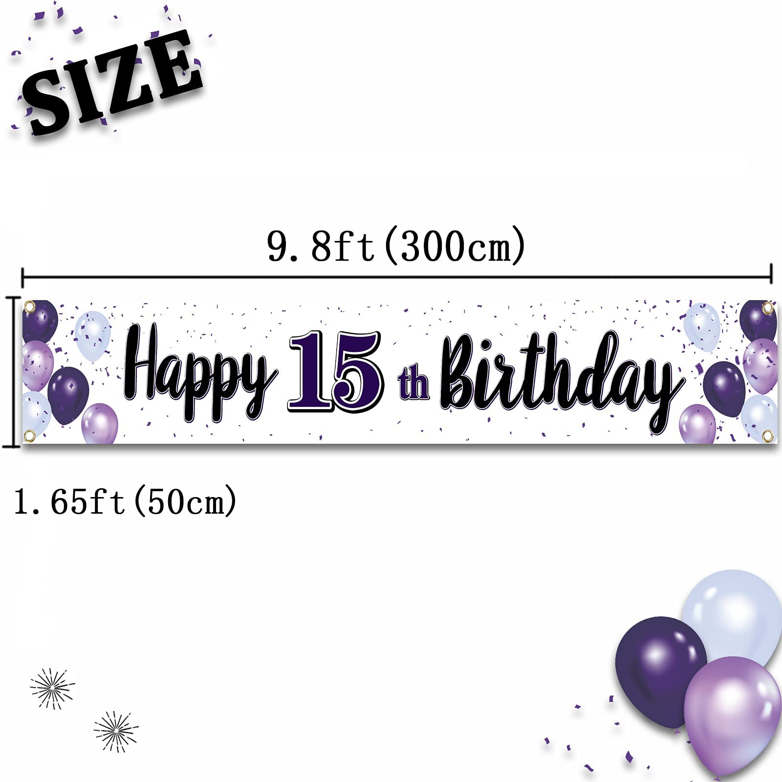 LASKYER Happy 15th Birthday Decorations - Large Purple Backdrop Banner (78”x47”), Cheers To Fifteen Years Party Supplies