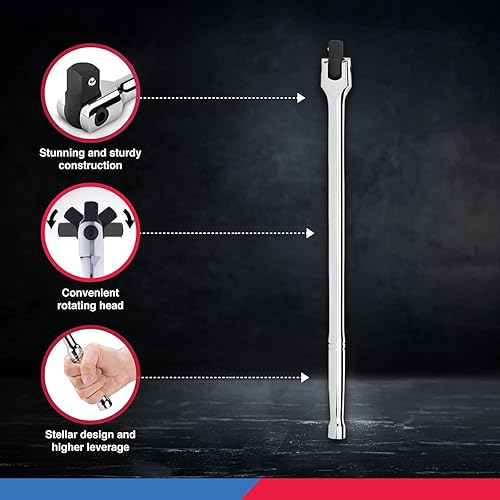 Miniatura 10 de NEIKO 00206A - Barra sin trinquete con perno de  pulgada  24 pulgadas de longitud  Cabeza flexible de 180 de cromo y molibdeno  apalancamiento