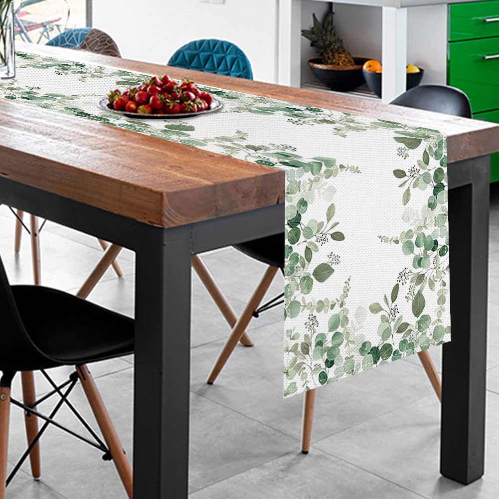 Chemin De Table à Motif De Feuilles D'eucalyptus Vertes, 1