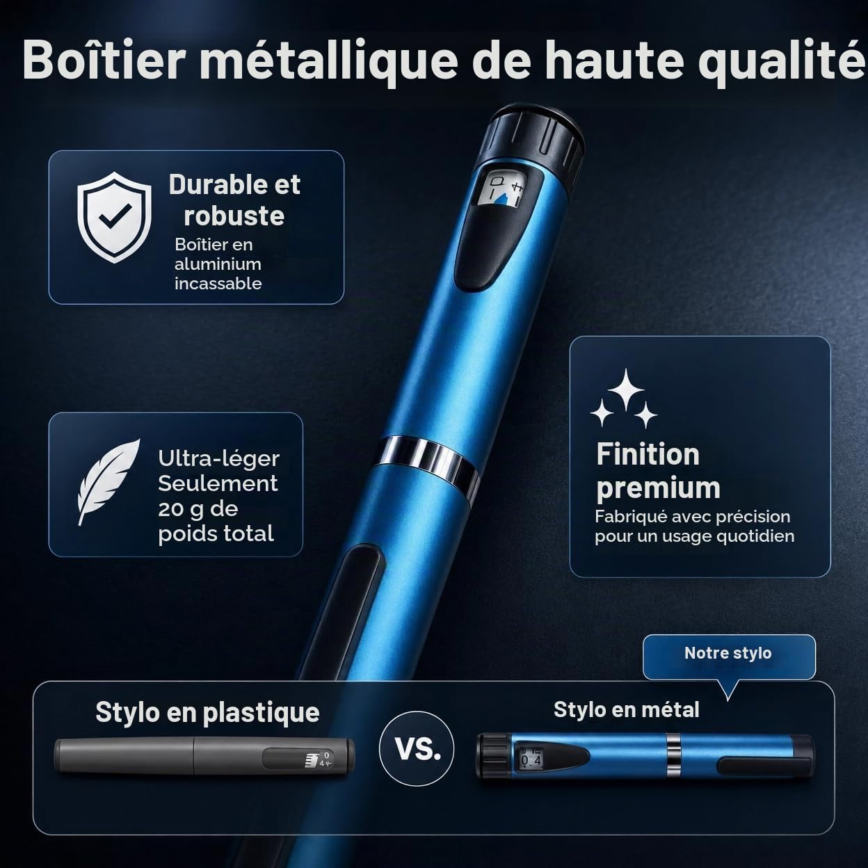 Stylo à insuline réutilisable, distributeur d'insuline, stylo à insuline, dosage précis de 1 à 60 unités, cartouches de 3 ml, léger et portable, appareil d'injection