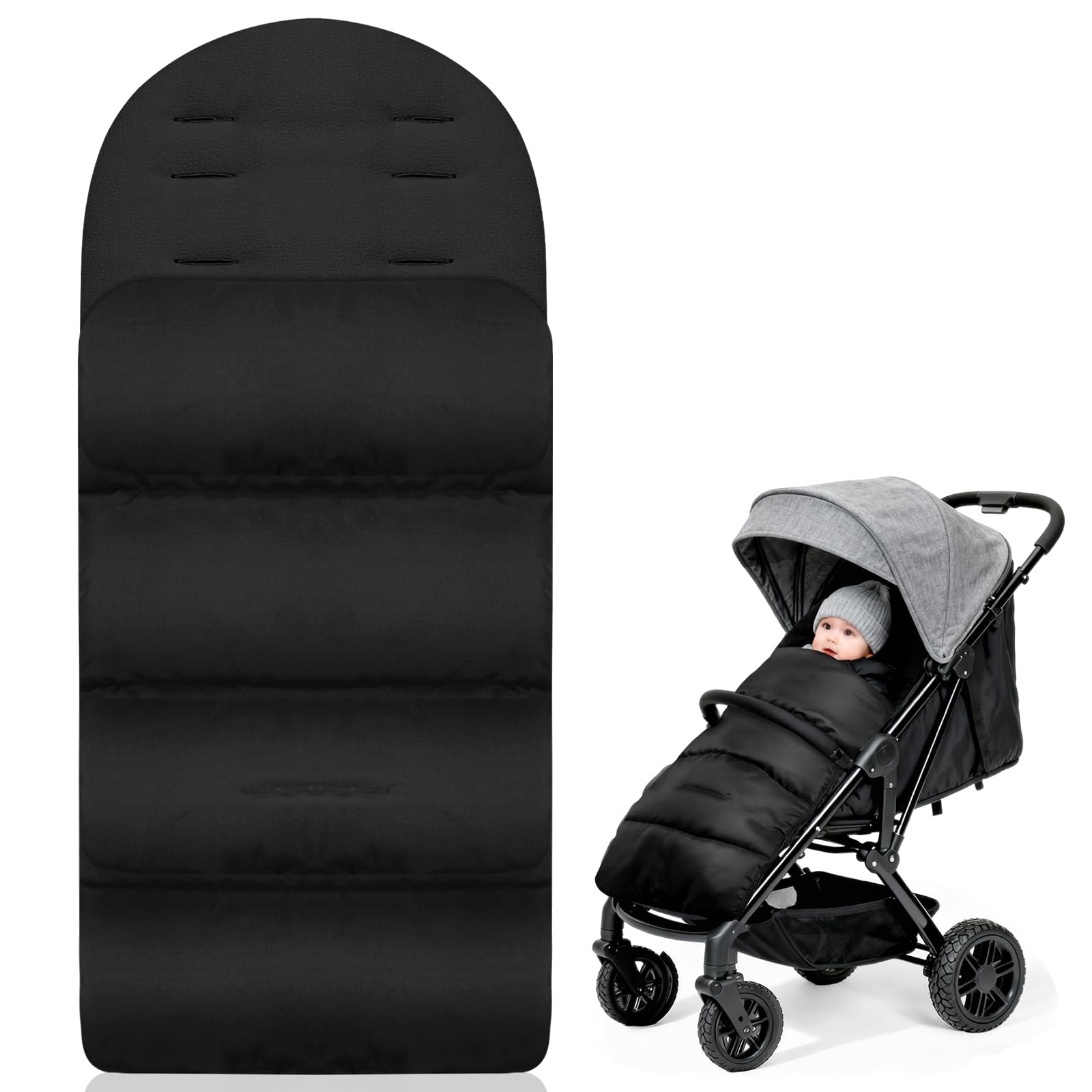 AOOWU Fußsack Kinderwagen Winter, Babyfußsack Baby Fußsack Winterfußsack Babyschale mit Reißverschluss, Kuschelsack Babydecke Kinderwagen, Universelle & Wasserdicht, Maschinenwaschbar, Schwarz