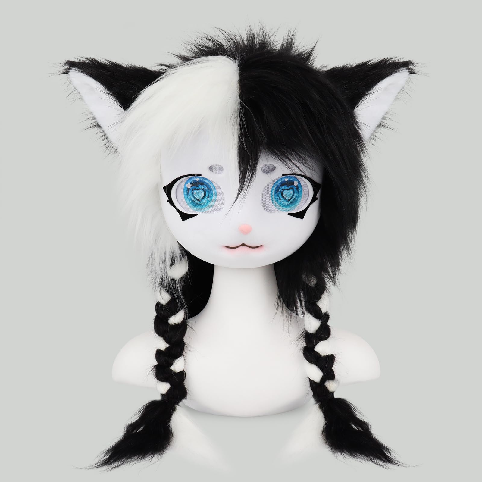 Therian - Maschera pelosa a forma di testa di gatto, per Halloween, feste in maschera, cosplay