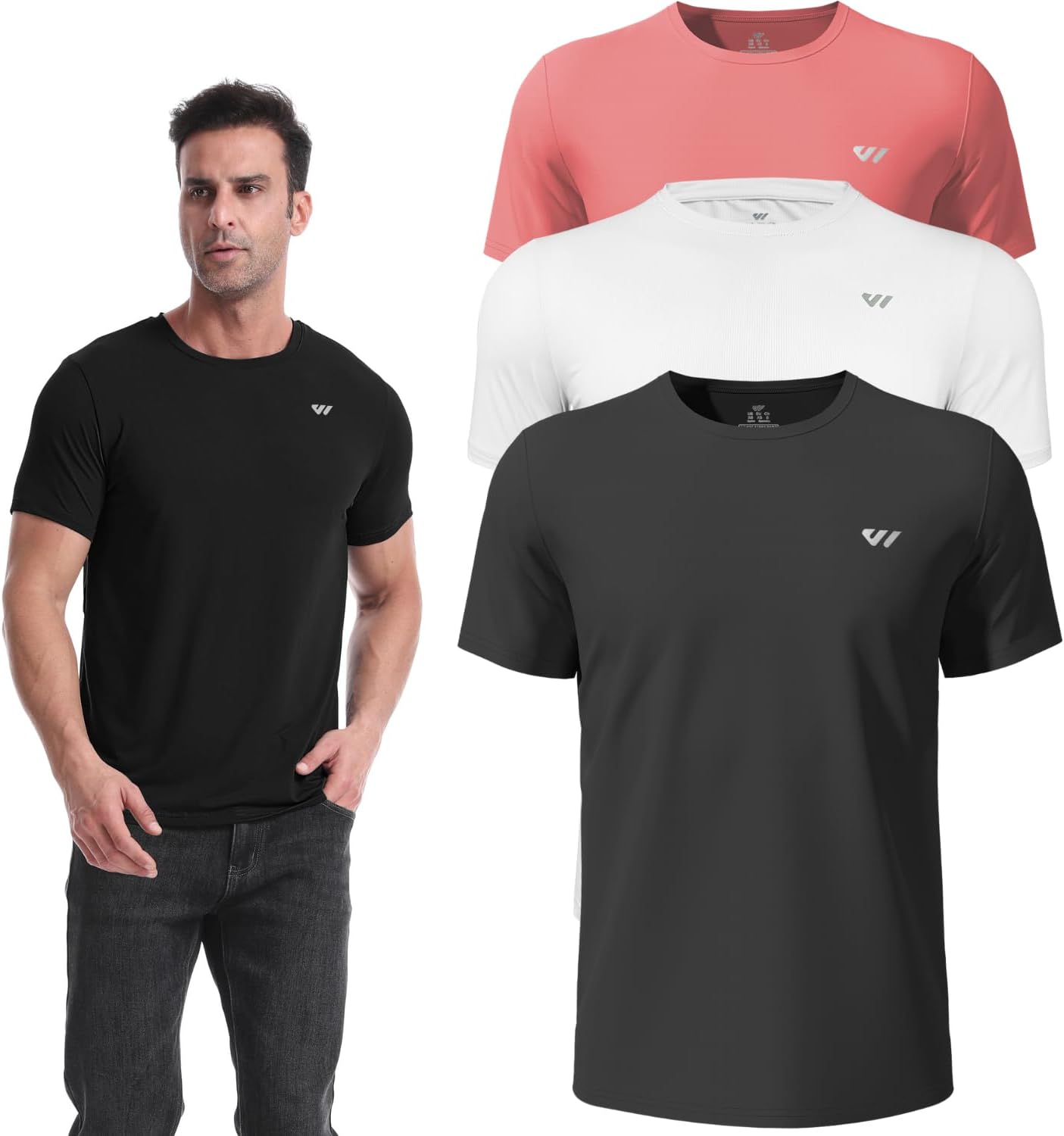 3 or 5 Pack Workout Shirts for Men Quick Dry Running T-Shirt Short Sleeves Moisture Wicking Crew Neck Tee Athletic Casual Top