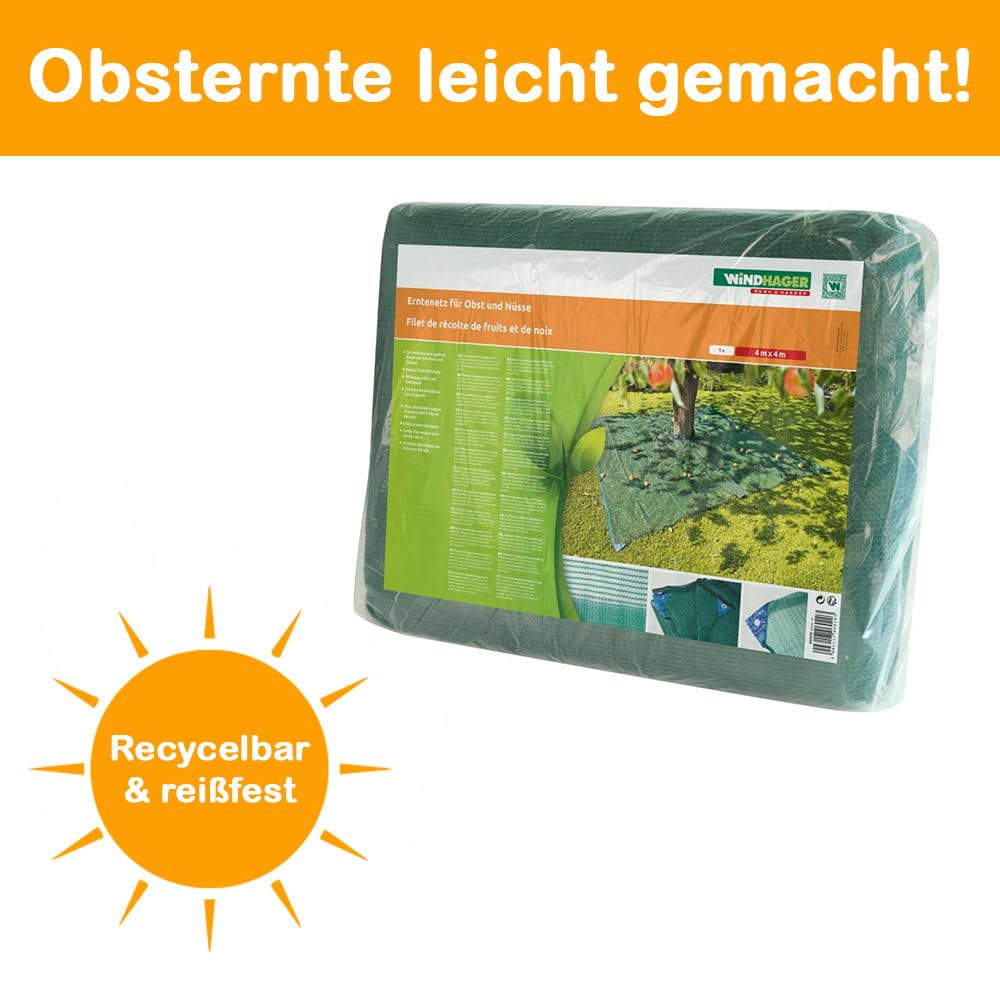 Erntenetz für Obstbäume, 4 x 4 m, Dunkelgrün, wetterfestes Olivennetz, Auffangnetz, Gartennetz, Erntehelfer