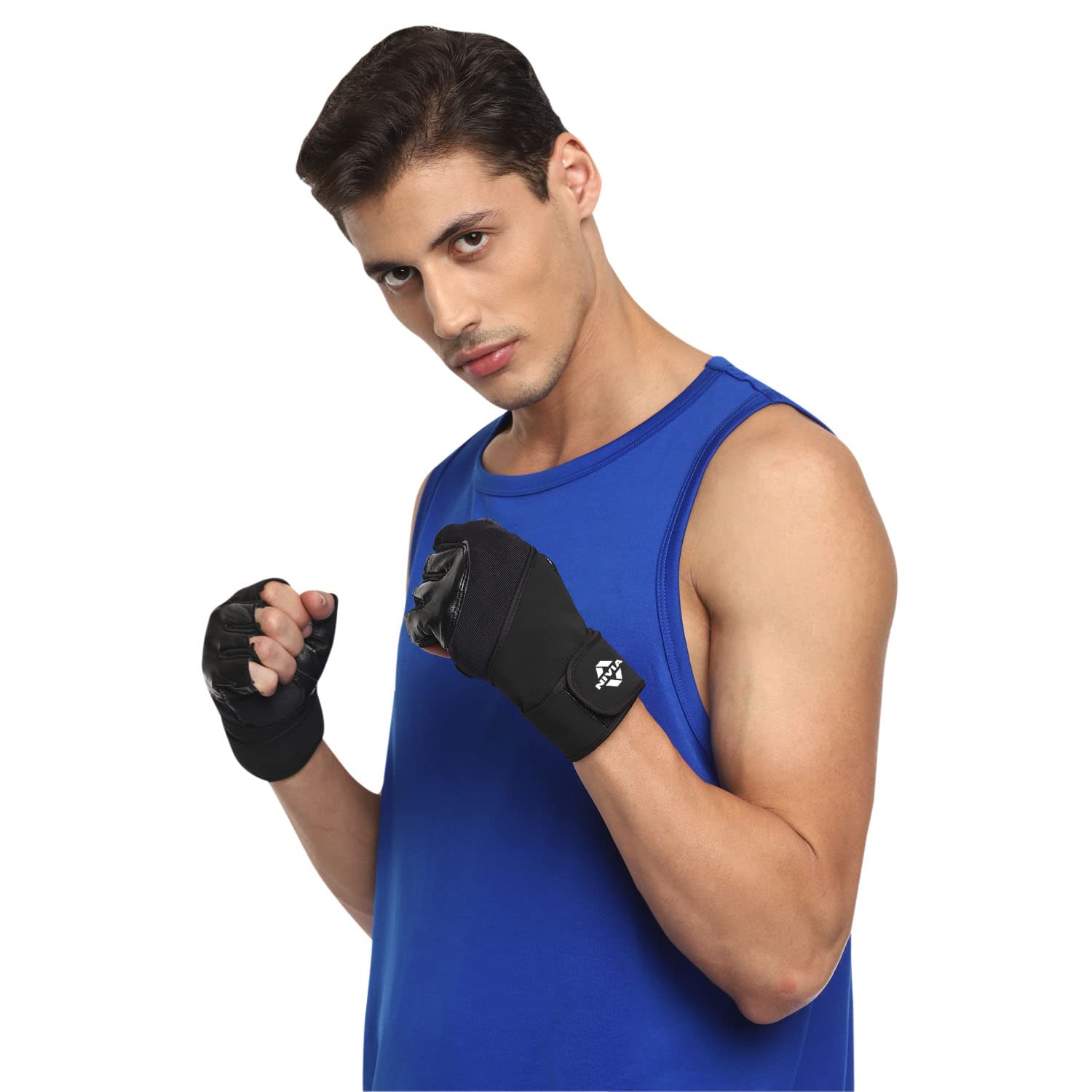 Nivia Prowrap 3.0,Gym Gloves for Men and Women Weightlifting Gloves,Genuine Leather with sued Palm,Great for Pull ups, Powerlifting Gym, Cycling and Exercises- Black(Medium)