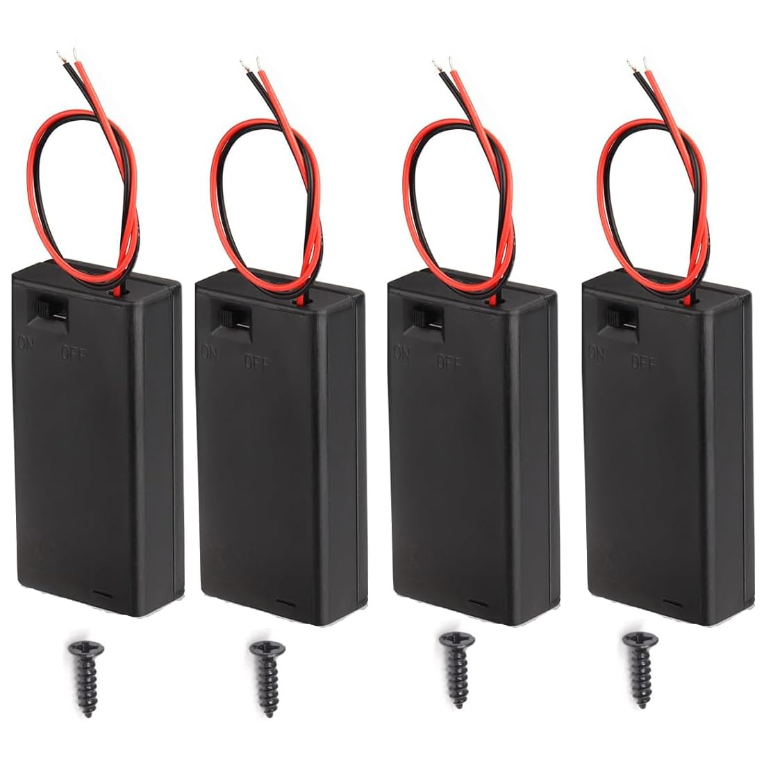 8PCS AA Battery Case Holder with Lead Wire Bundle Switch Cover and Screws, DIY Battery Storage Boxes, AA Charging 2 Bay Cell Battery Holder, 2 Slots in Parallel Plastic Batteries Case with Pin