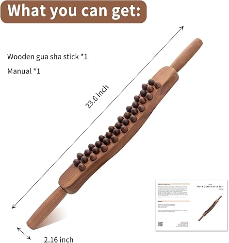 Miniatura 7 de Goodtar Guasha - Herramientas de palo de madera, terapia de madera, raspado, drenaje linfático, doble fila, 34 cuentas, tratamiento de puntos,