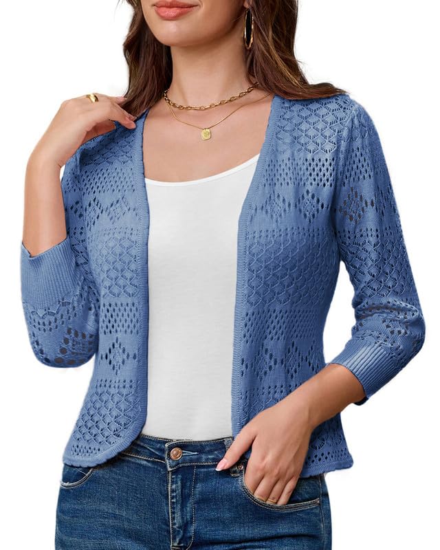 Damen Festlich Strickjacke 3/4 Ärmel Open Front Copped Bolerojacke Elegant...