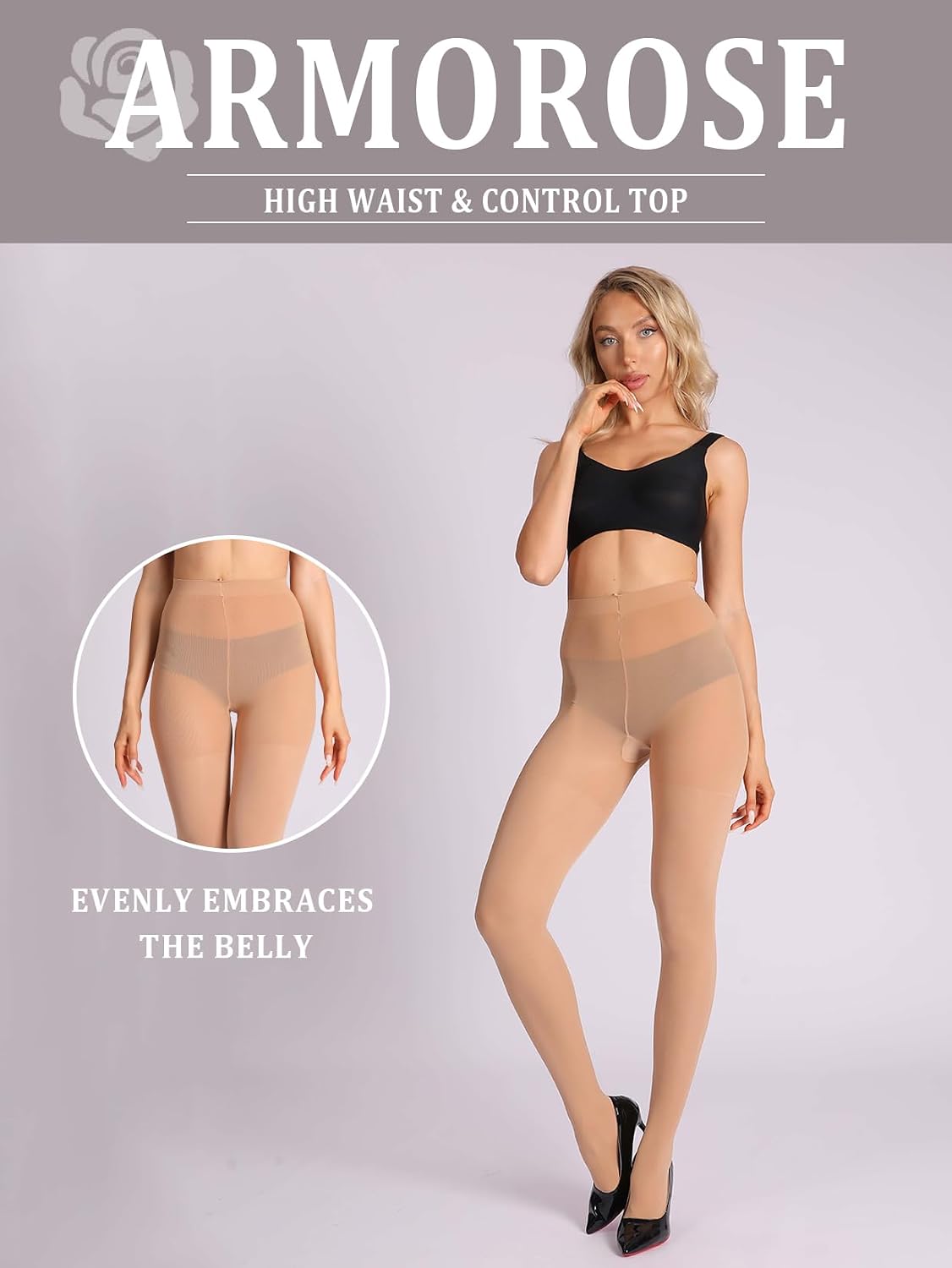 Built-To-Last Tights for Women, Rip Resistant Tummy Control Top Pantyhose 40D Semi Sheer High Waist Stockings