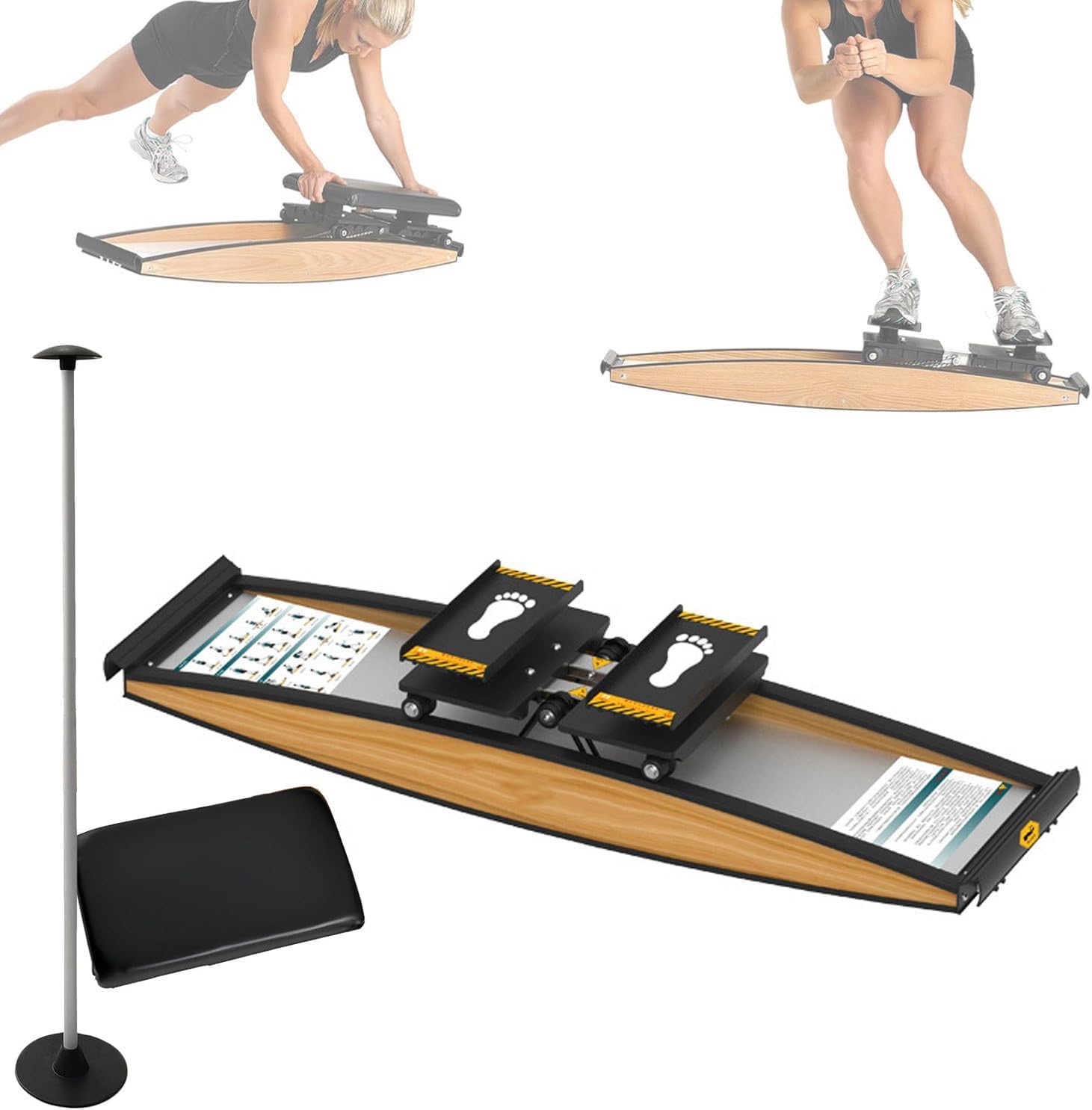 Simulador de Esquí Multiusos - Máquina de Esquí para Fitness, Dispositivo de Entrenamiento con Colchoneta y Bastones, Estructura de Madera de Roble Sólido, Capacidad de 150 kg