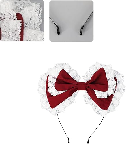 Miniatura 9 de Lolita tocado de criada de encaje grande bowknot accesorios para el cabello de sirvienta cosplay diadema lindo lazo lazo para el pelo accesorios