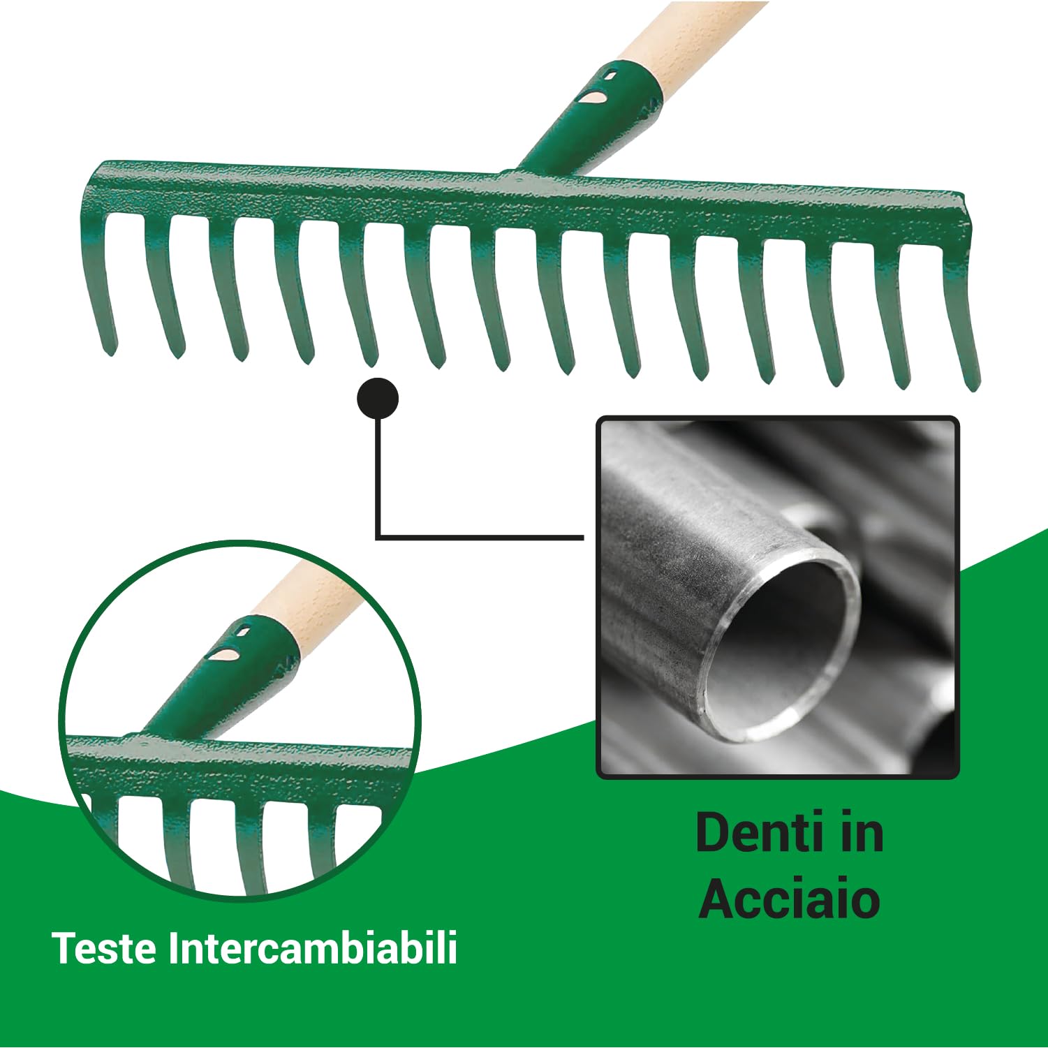 Crisalide®-RASTRELLO da GIARDINO + MANICO IN LEGNO DI FAGGIO (150cm TIPO BOSCH-I), PER USO HOBBISTICO E PROFESSIONALE, MADE IN ITALY