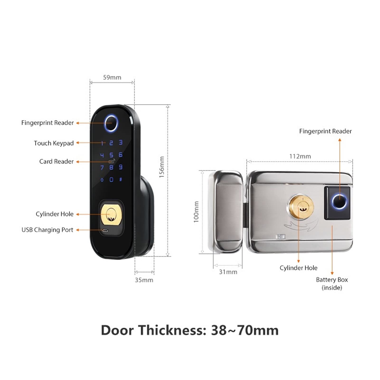 Inteligentny zamek do drzwi, Biometryczny podwójny odcisk palca Lock Keyless WIFI Fechadura Eletronica Smart Rim Blokada drzwi na zewnątrz