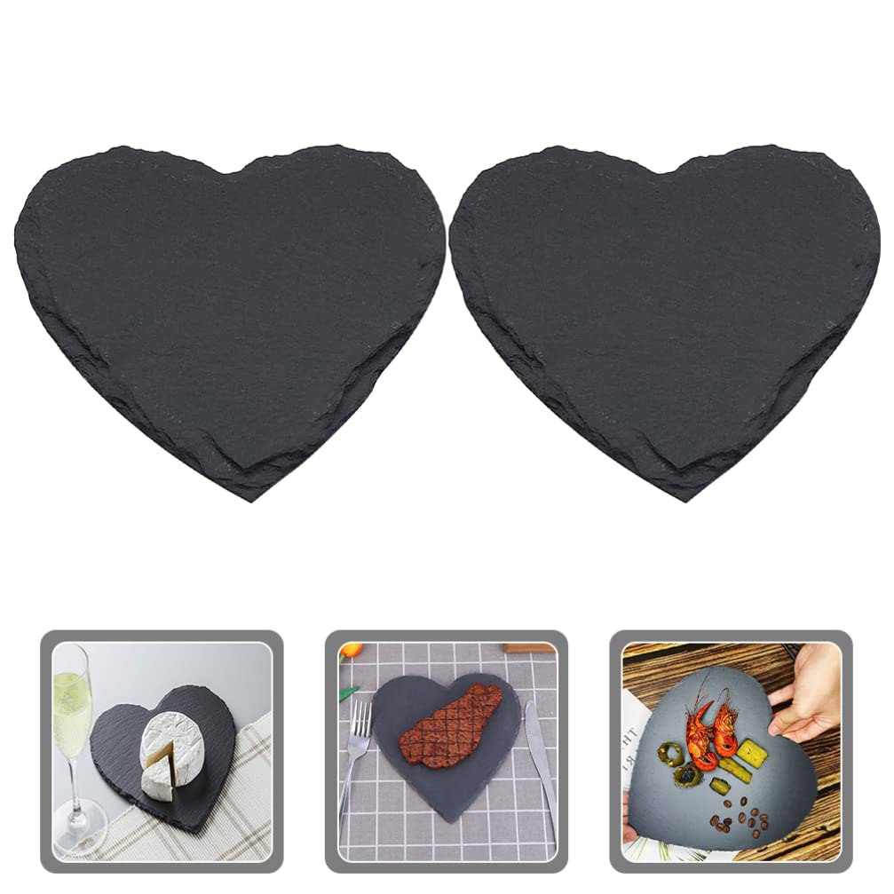 CALLARON 2 Piezas Plato De Cena Forma De Corazón De Pizarra Natural Plato Llano Para Postres o Carne Para Guardar Alimentos