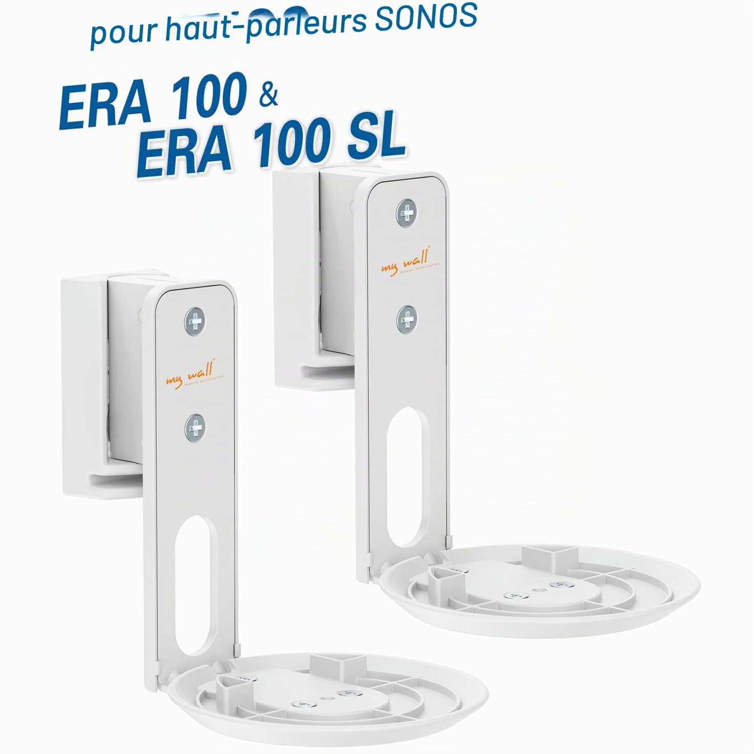 my wall Sonos Era100 HS40WL Lot de 2 Supports muraux pour Sonos Era100, inclinable, pivotant, Peu encombrant, Parfaitement réglable, Support Sonos avec Gestion des câbles
