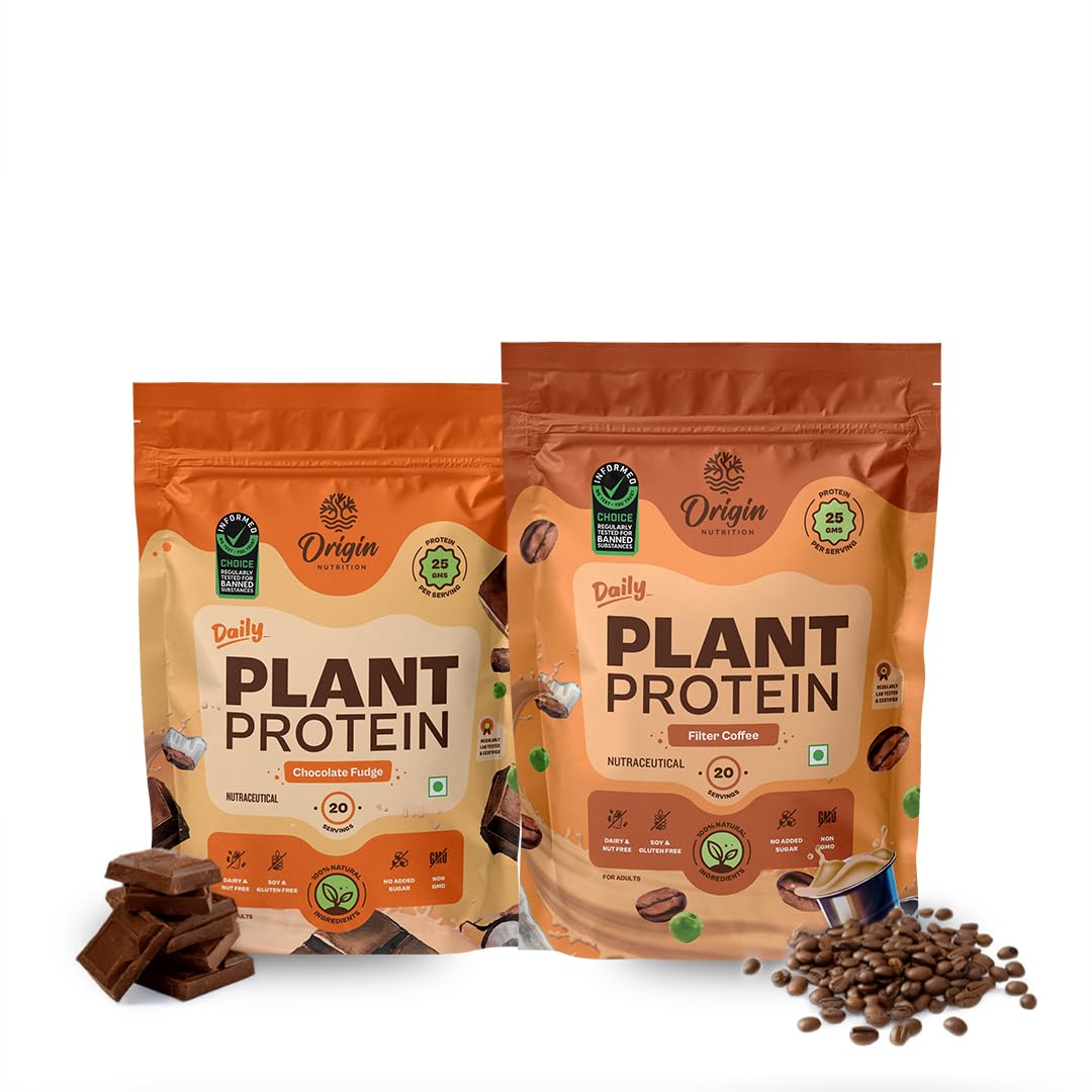 Origin Nutrition Plant Protein Combo | Rich Chocolate + Filter Coffee | 25g Pea Protein per Scoop | 40 Servings, 2 Pouches | Vegan, Gut-Friendly, No Sugar-image-37
