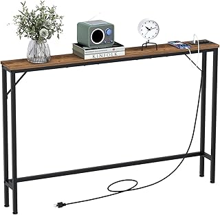 5.9" Skinny Behind Sofa Console Table with Charging Station 47.24" Narrow Long Behind Couch Table with Power Outlets USB Ports Thin Entry Table for Entryway Living Room Hallway