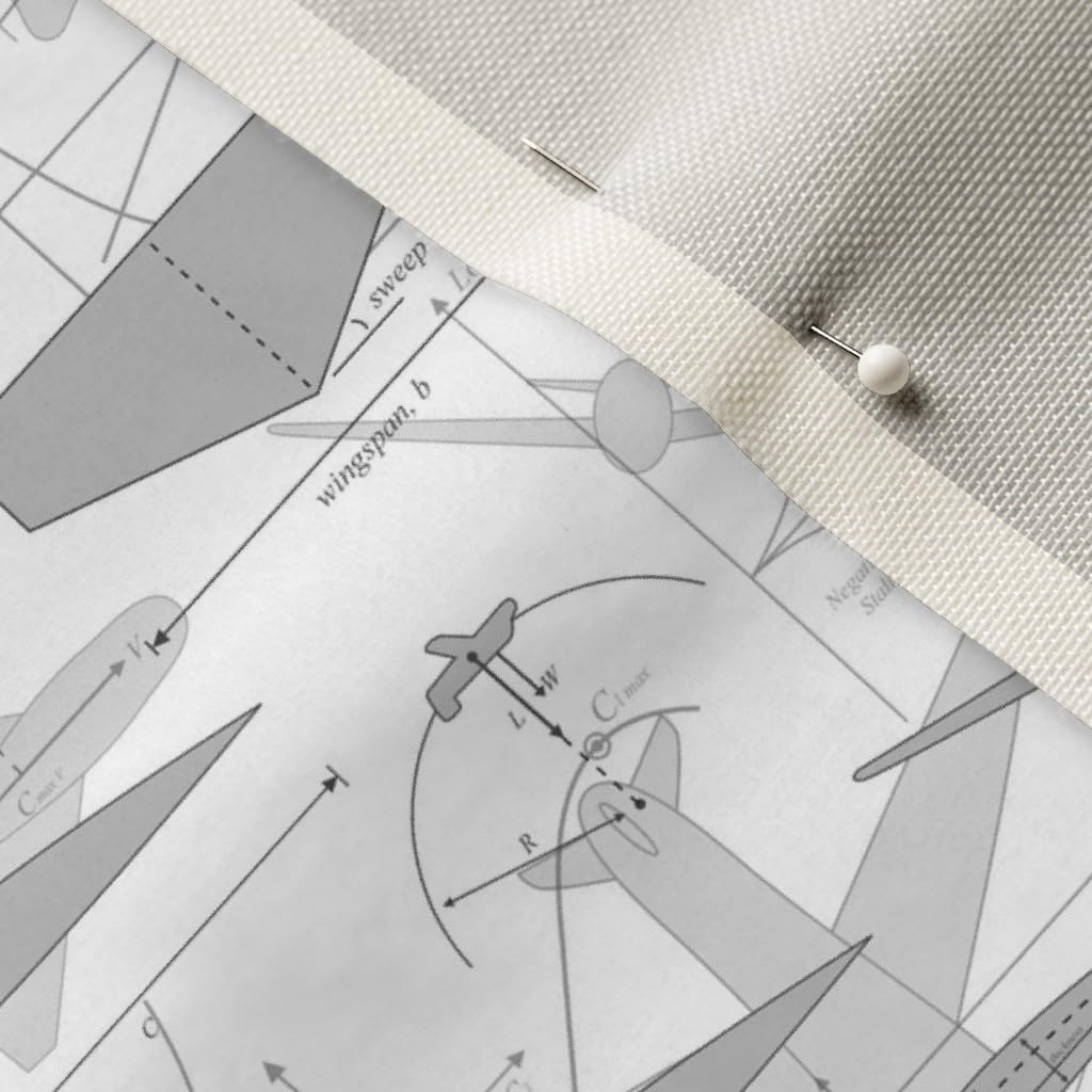Spoonflower Fabric - Gray White Airplane Nerd Geek Pilot Nursery Printed on Upholstery Velvet Fabric Fat Quarter - Upholstery Home Decor Bottomweight Apparel