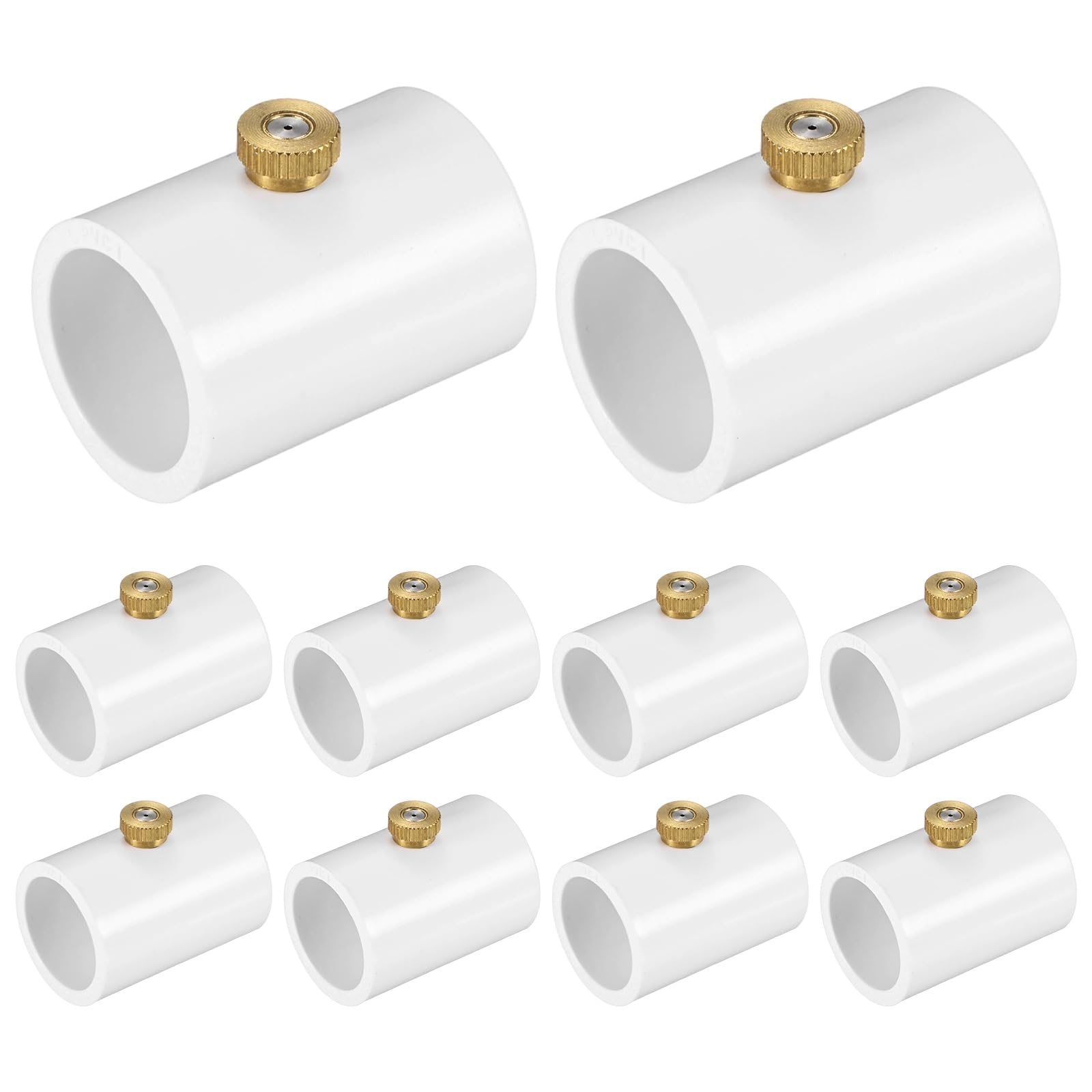 M METERXITY 10-Pack PVC Misting Nozzle Coupling, 0.7mm Orifice 1/2 Inch Splitter with Brass Mist Nozzle for Outdoor Misting Cooling System, Steel Atomizing Mister Sprayer