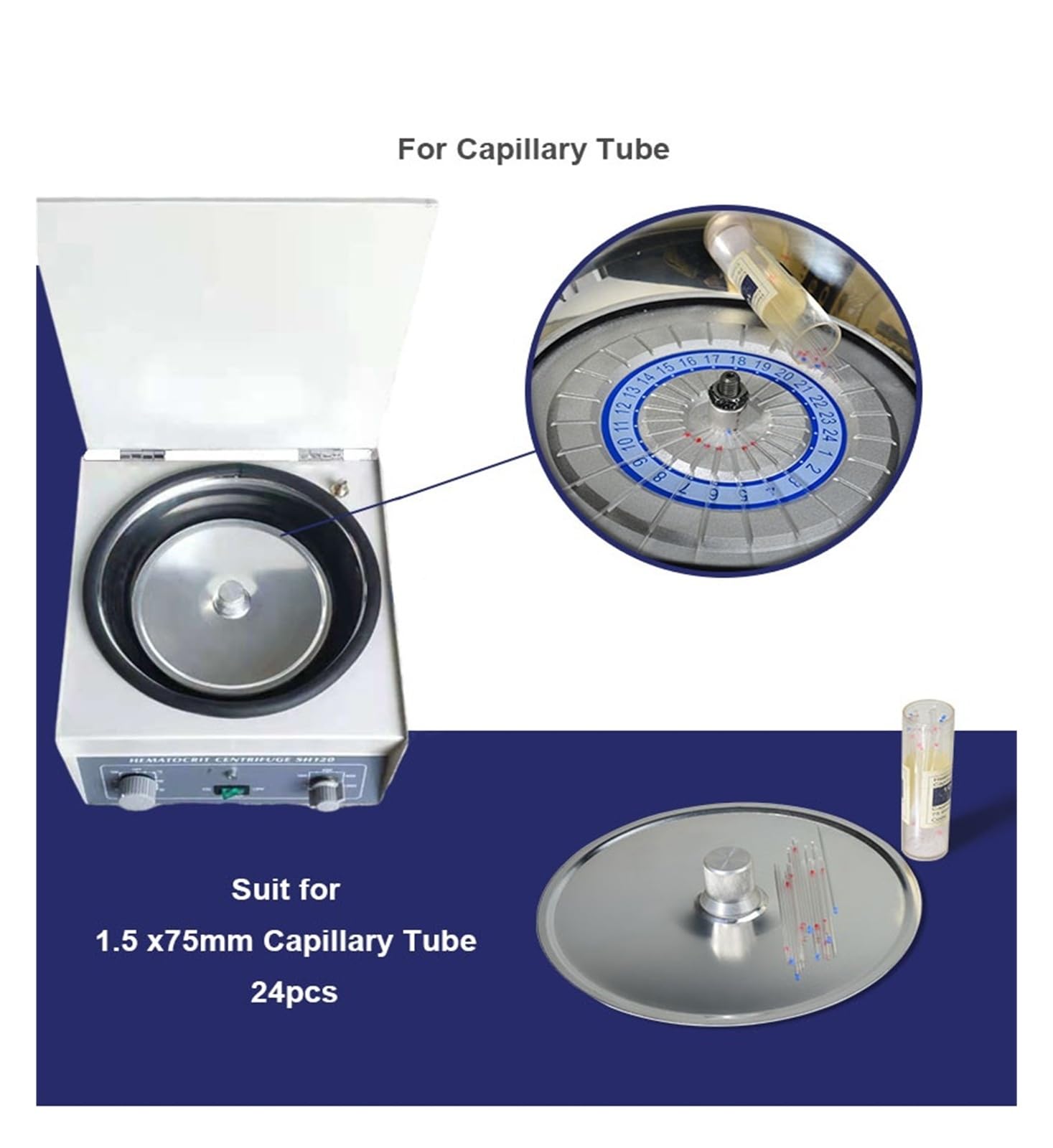 Centrifugadora electrónica de hematocrito de sobremesa, tubo capilar de 1,5x75mm con velocidad ajustable, 1500-12000rpm Funcionamiento fluido
