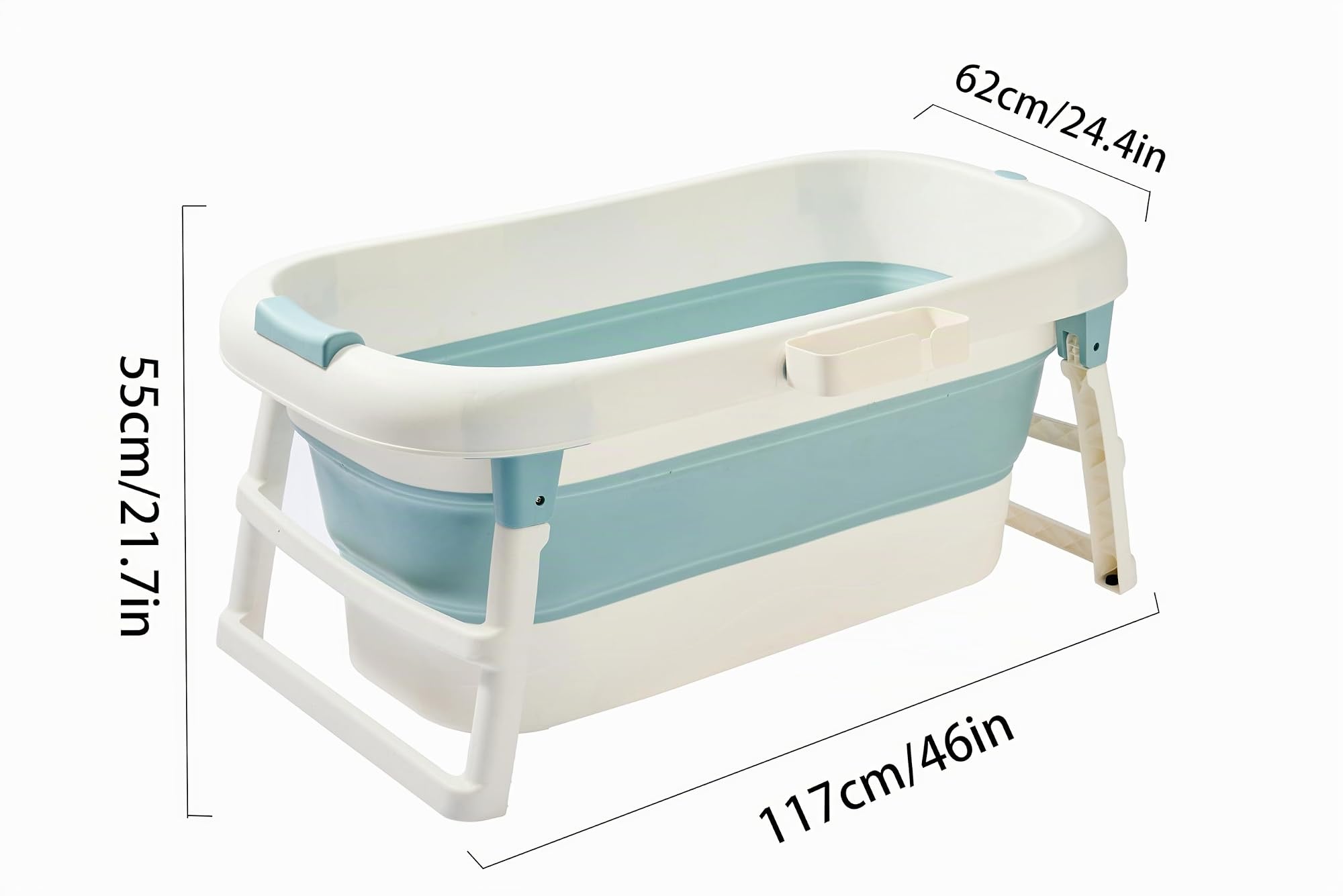 Vikbart - Vasca da bagno per adulti, pieghevole, vasca da bagno mobile per bagno, doccia e balcone, perfetta per bagni di piccole dimensioni, con portasapone, cuscino per il collo, pratica e portatile