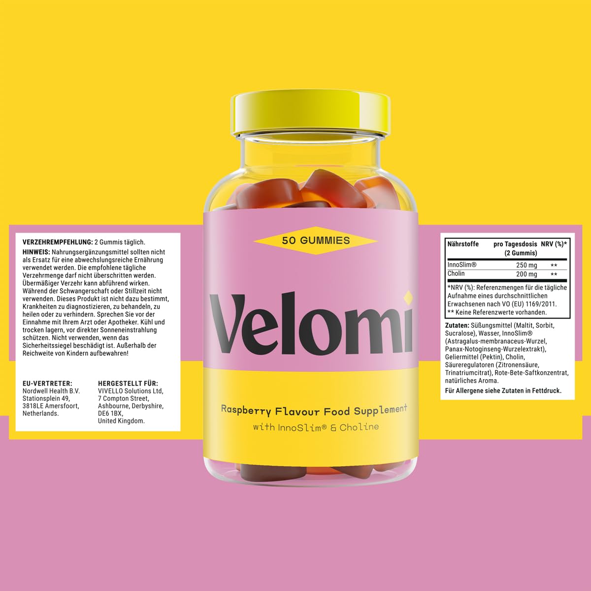 Cholin Gummies Stoffwechsel – InnoSlim & Himbeere – natürlich 50 St | Mit Cholin & InnoSlim für Fettstoffwechsel – allergenfreundlich, laborgeprüft, natürlich – ohne Gelatine, vegan – 50 Gummies
