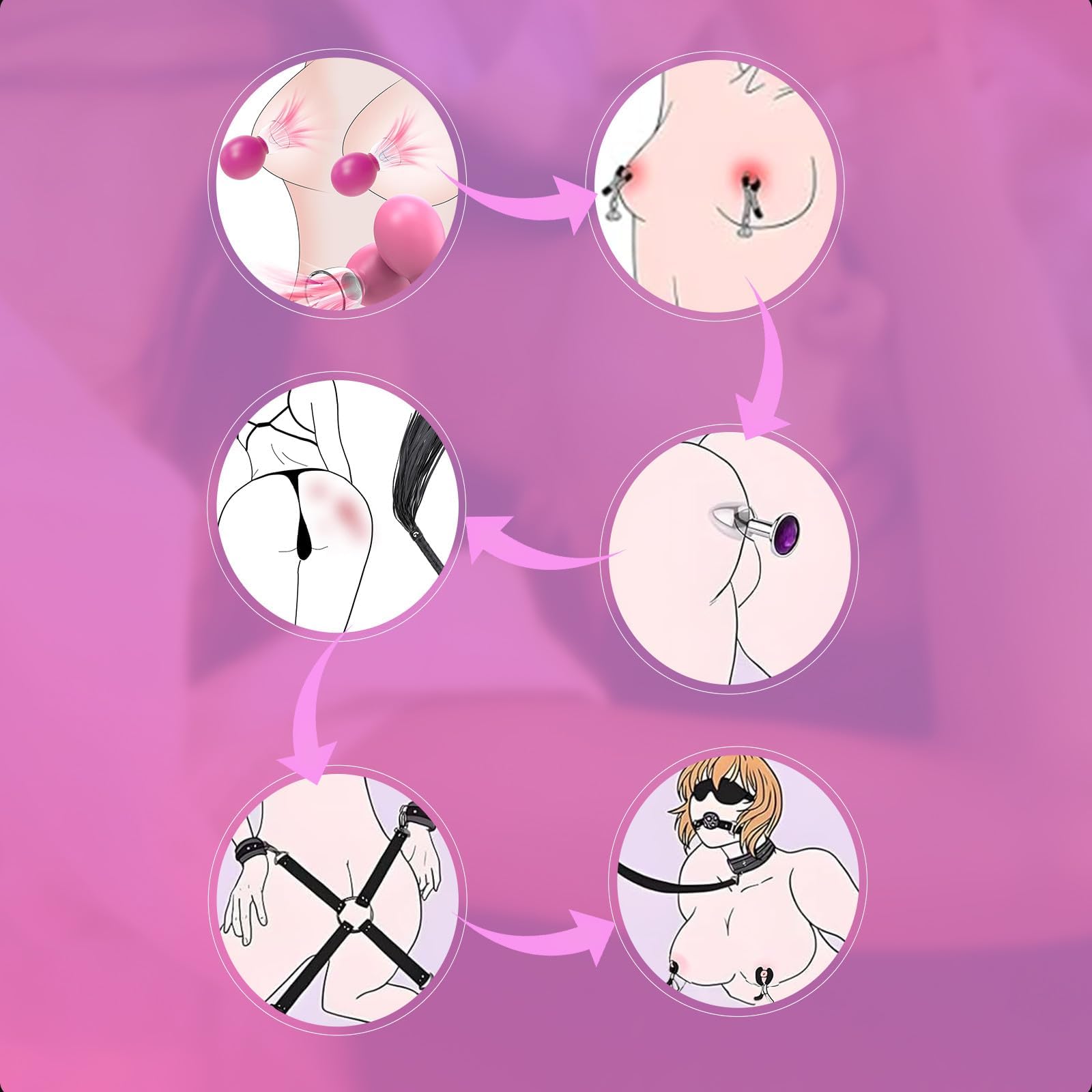 Kit de bondage BDSM, set de bondage mejorado de 17 piezas con bolsa de almacenamiento, juguetes sexuales para parejas, juguetes sexuales de placer SM para mujeres y hombres