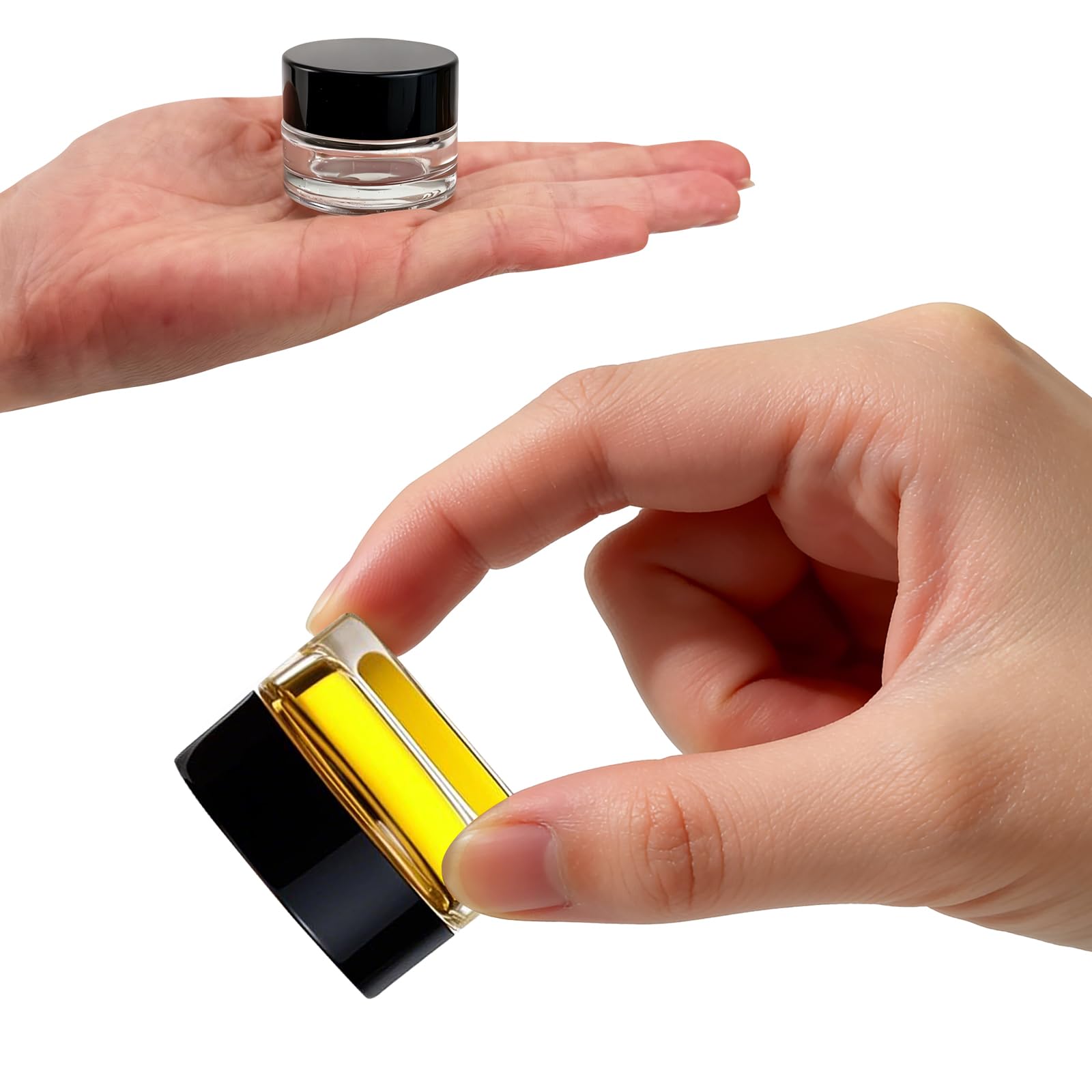 90 Stück 5 ml kleine transparente Gläser mit schwarzem Deckel und Löffeln, leere Glas-Kosmetikbehälter, Großpackung mit Einsatz, luftdichte Cremeflasche für Beauty-Produktproben, Reisen