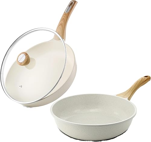 SENSARTE Sartén de cerámica antiadherente, sartén para tortilla de 8 pulgadas, sartén de chef saludable no tóxica con tapa, sartén compatible con