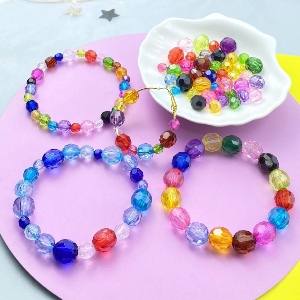 100pcs 12mm Acrylic Round Faceted Beads Colorful Crystal Plastic Spacer Beads Loose Beads for DIY Craft Making Necklace Bracelet Earring Wind Chimes(Transparent) - Image 5