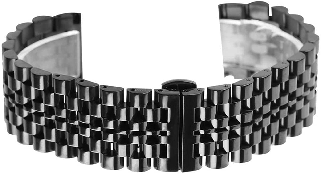 Correa de reloj Plata/Negro Acero inoxidable 22 mm Correa de reloj Cierre plegable con seguridad Correa de relojes sólida para hombres Reloj Pulsera de repuesto Pulsera