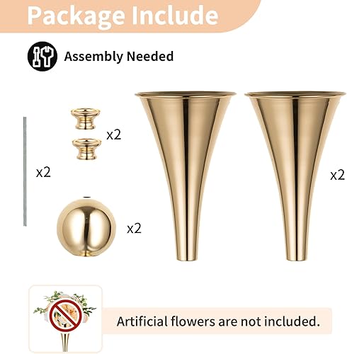 Miniatura 6 de NUPTIO Jarrones dorados para centros de mesa de boda, 2 piezas de jarrón de flores de metal de 26 pulgadas de alto, elegante decoración de bodas a