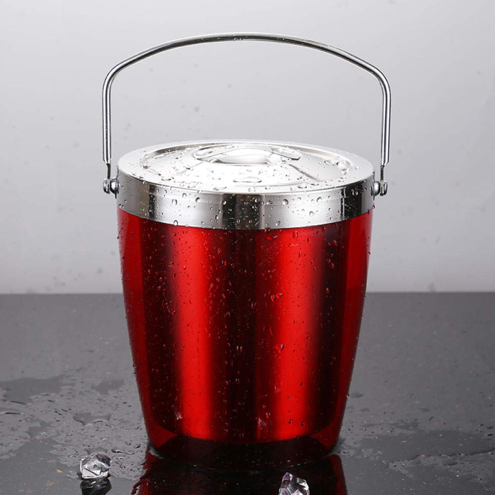 Edelstahl Dicken Eiskübel Rot,Sommer bar Eiseimer sektkühler eiswürfelbehälter mit Zange und Deckel Edelstahl Weinkühle Eiskübel