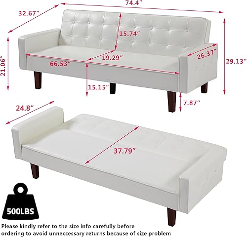 Miniatura 2 de mikibama Sofá futón tapizado de piel sintética de poliuretano, sofá cama convertible tapizado, futones, moderno sofá de 3 plazas, sofá cama para