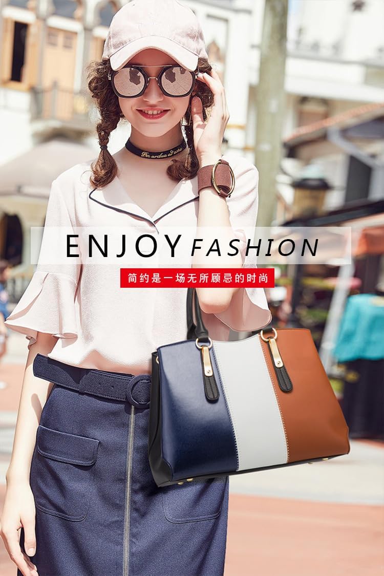 4PCS Handbag Set for Women, Color Block Tote with Wallet and Clutch