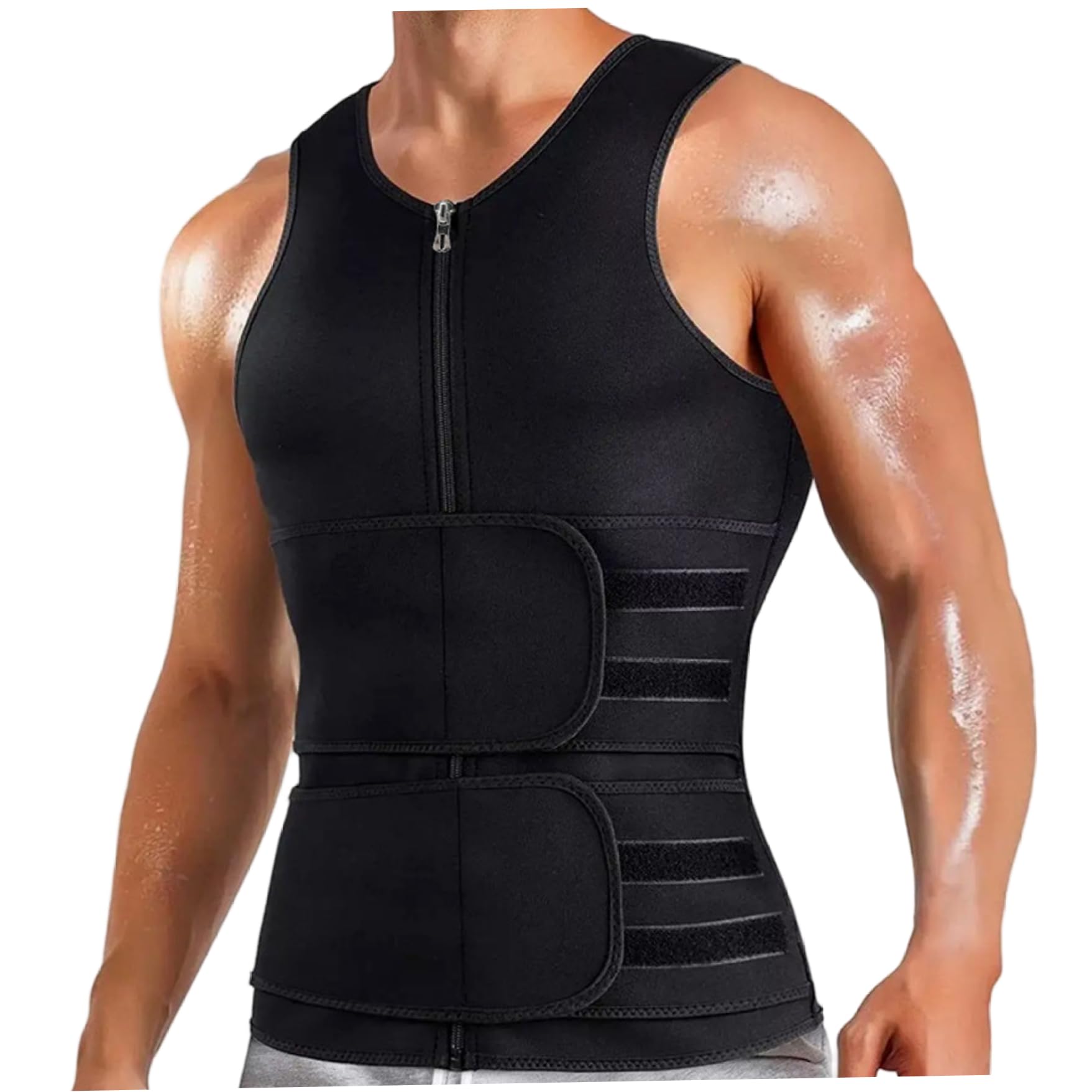Mens Sauna Vest Waist Trainer, Double Belt Mens Sweat Vest Zipper Body Shaper for Gym Workout Exercise Running, XXL