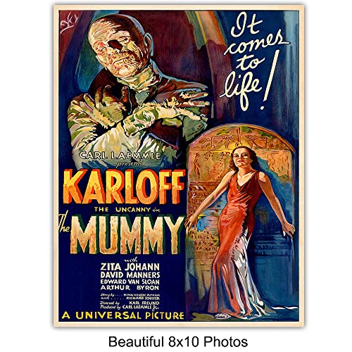Dracula - The Invisible Man - The Mummy - Frankenstein - Vintage Horror Monster Movie Poster Set - Home Theater Wall Art Decorations - Creepy Classic Scary Movie - Man Cave, Boys Bedroom, Teens Room #TOP4