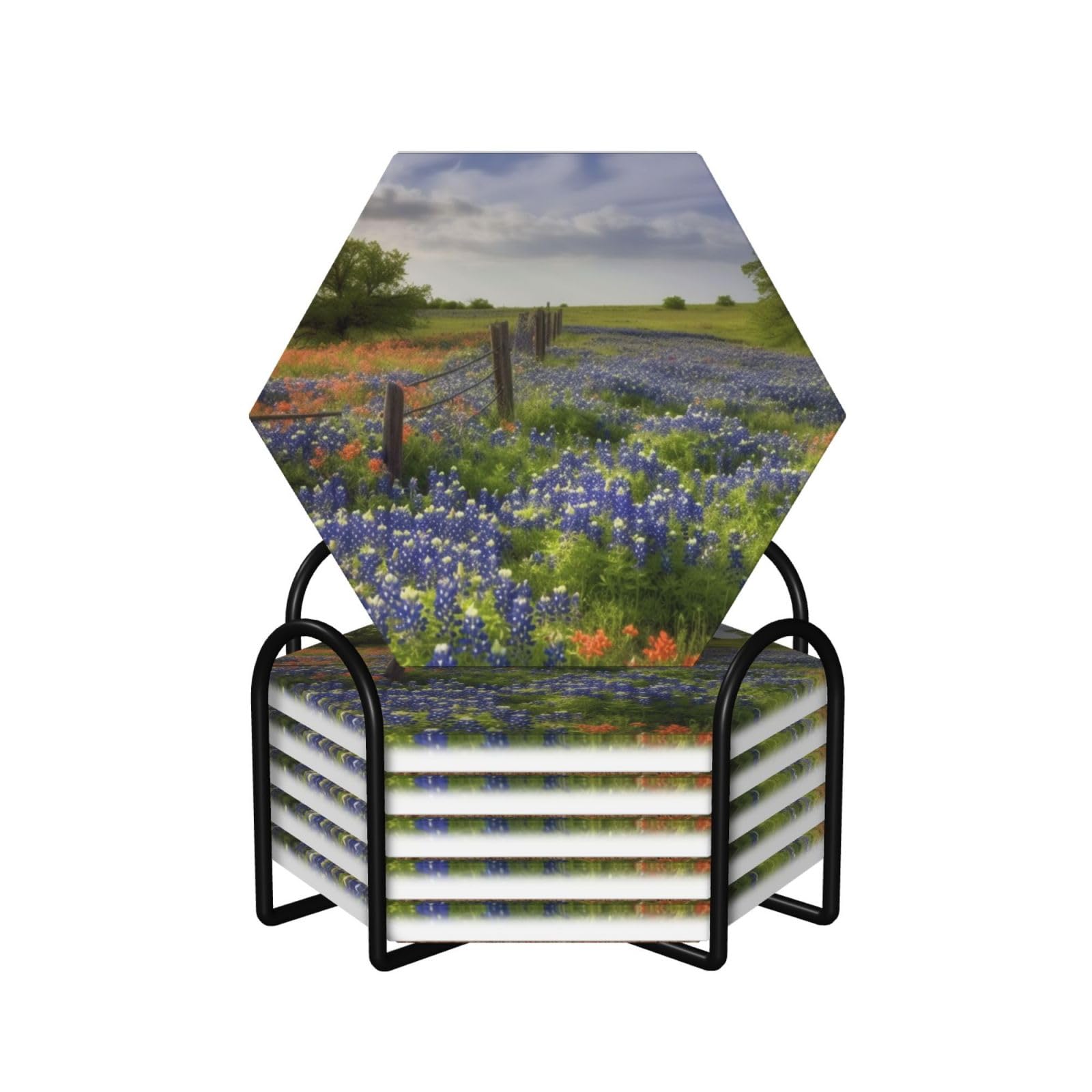 Protection de table en céramique haut de gamme motif Texas Bluebonnets et son support