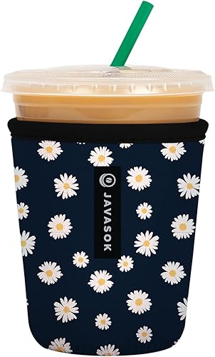 Sok It Java Sok - Funda de neopreno con aislamiento para café helado y sodas frías (cadena de margarita (Daisy Chain), S 16-20 onzas)
