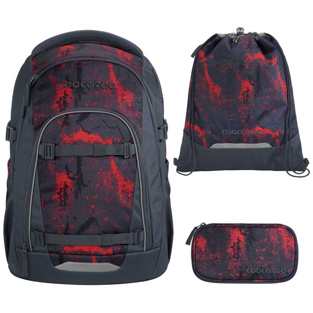coocazoo MATE Schulranzen-Set 3tlg für Mädchen und Jungen ab der 4. Klasse mit Rucksack. Schlamperetui und Sportbeutel (Broken Black)