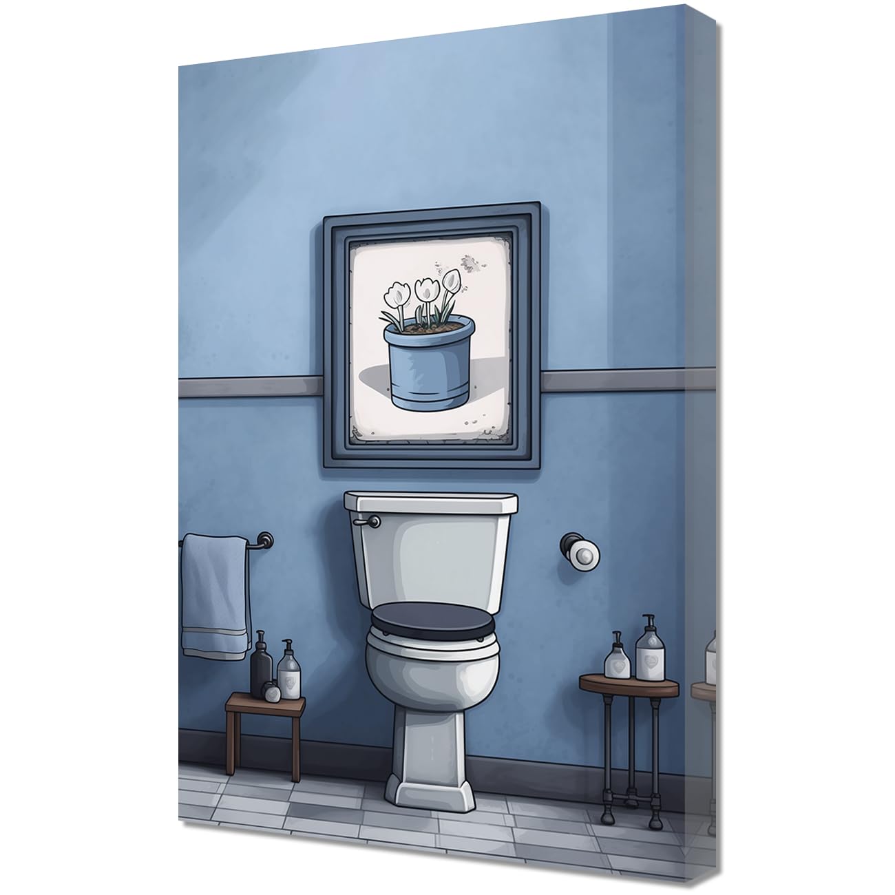 LMYSXAOZ Bathroom Wall Art Toilet Painting Canvas Prints Vintage Grey and Blue Artwork Funny Poster for Home Decor (Toilet,20.00" x 30.00")