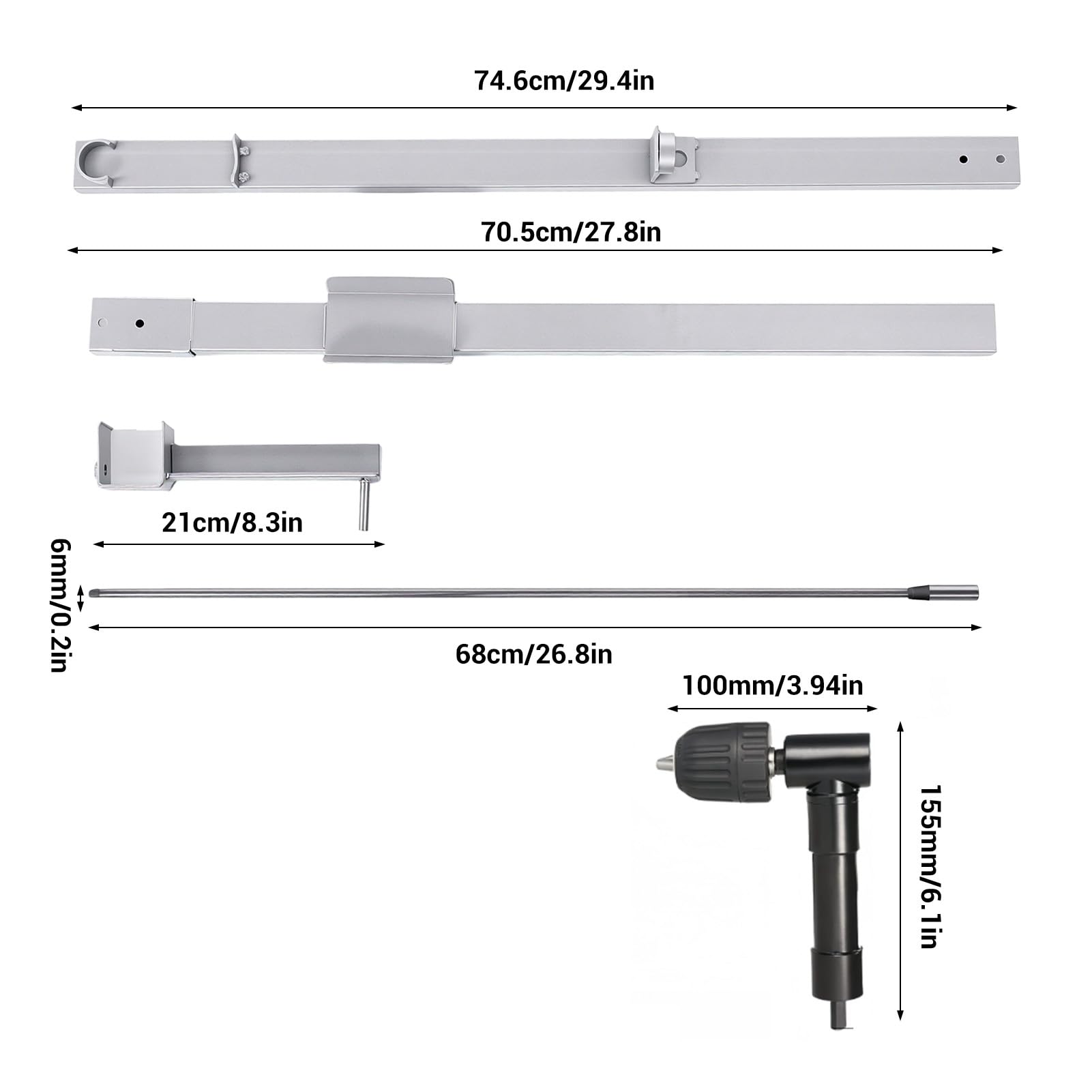 Fafeicy Uchwyt Wiertarski Kątowy 0,8–10 Mm, Adapter ze Stali Nierdzewnej 90 Stopni z Drążkiem Przedłużającym