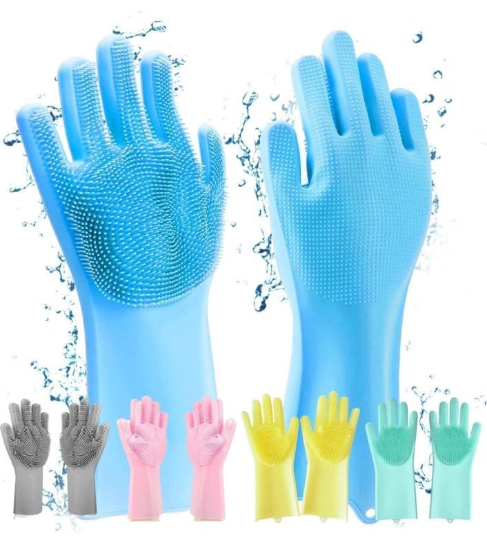 EASYSHOP Magic Silicone Dish Washing Gloves, Silicon Cleaning Gloves, Silicon Hand Gloves for Kitchen Dishwashing and Pet Grooming, Great for Washing Dish, Car, Bathroom (,Assorted)