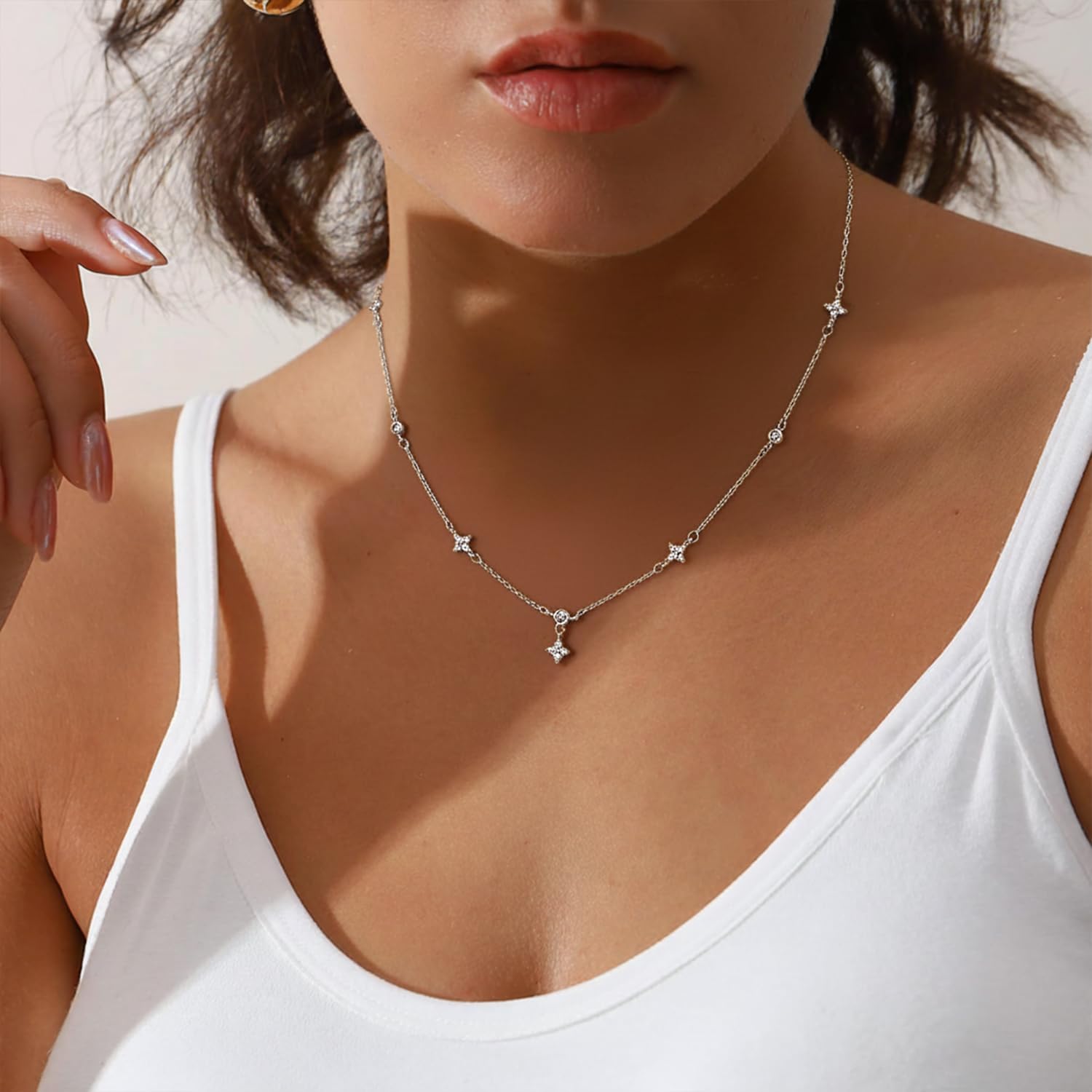 Dainty Gold Silver Necklaces for Women Trendy Non Tarnish 14K Gold Plated Cubic Zirconia Diamond Necklace Layered Cute Station Choker Necklace Stack for Women Jewelry Gifts - Image 5