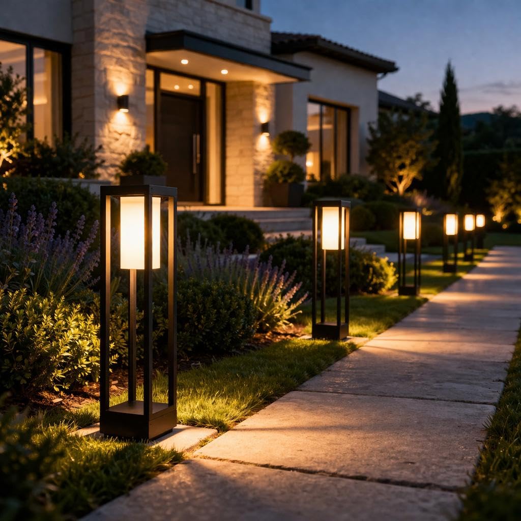 Lampione da Giardino E27 IP65, Lampada da Esterno Moderna in Alluminio, Paletto Luce per Viale Cortile Terrazzo, Nero/Bianco – PT-02 (NERO)