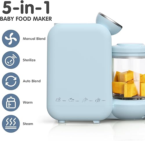 Miniatura 5 de Awesmom Fabricante de alimentos para bebés, procesador de alimentos para bebés 5 en 1, molinillo de vapor multifuncional de control inteligente con