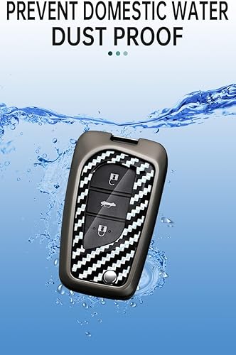 Miniatura 8 de ontto Funda para llave de automóvil compatible con llavero plegable Toyota, llavero de metal con patrón de carbono para Fortuner Tundra Camry RAV4