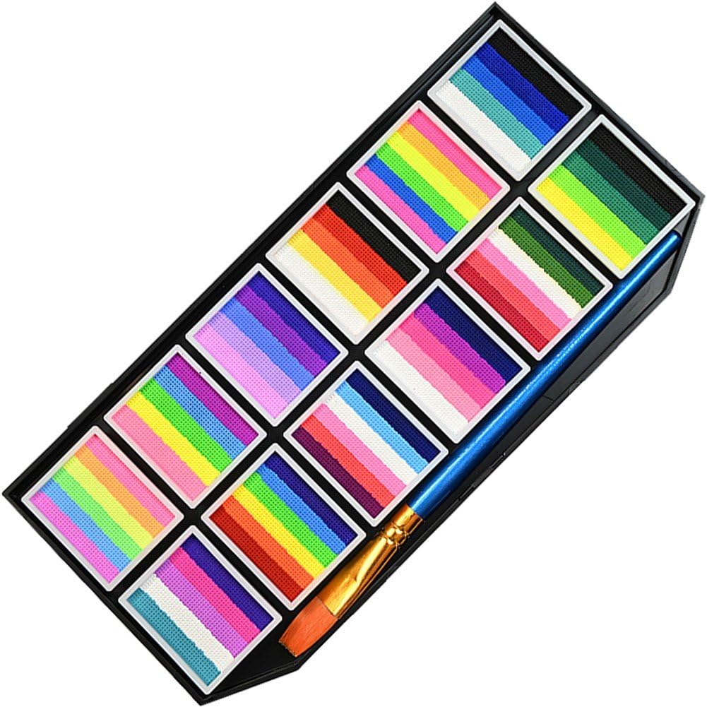 Fituenly Face Paint Palette Halloween Neon Body Paint Water-based Body Paint Rainbow Face Paint Split Makeup Palette for Kids